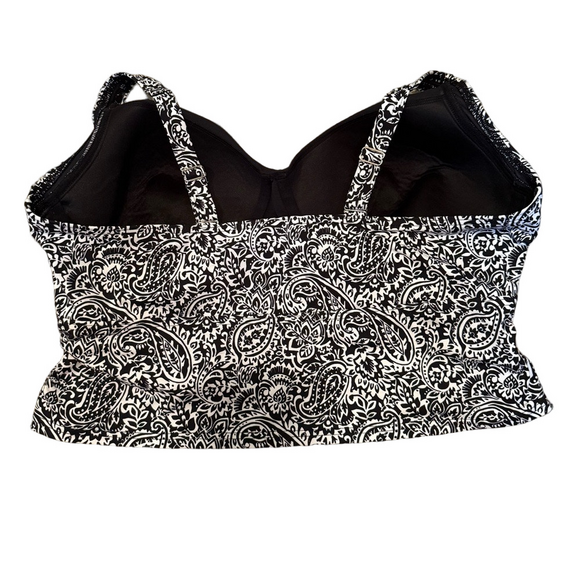 Lands’ End Plus Size Paisley Midkini Swim Top 20W + Black Swim Bottoms - Picture 3 of 5